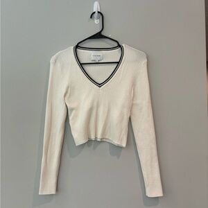 Pink Rose Cream V-Neck Ribbed Blouse